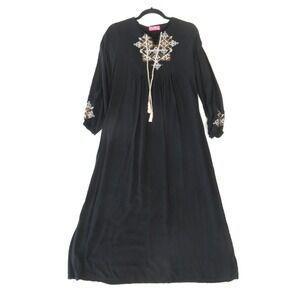 Modap Nhan Vintage Black Embroidered Rayon Maxi Dress 40 XS Whimsigoth Modest